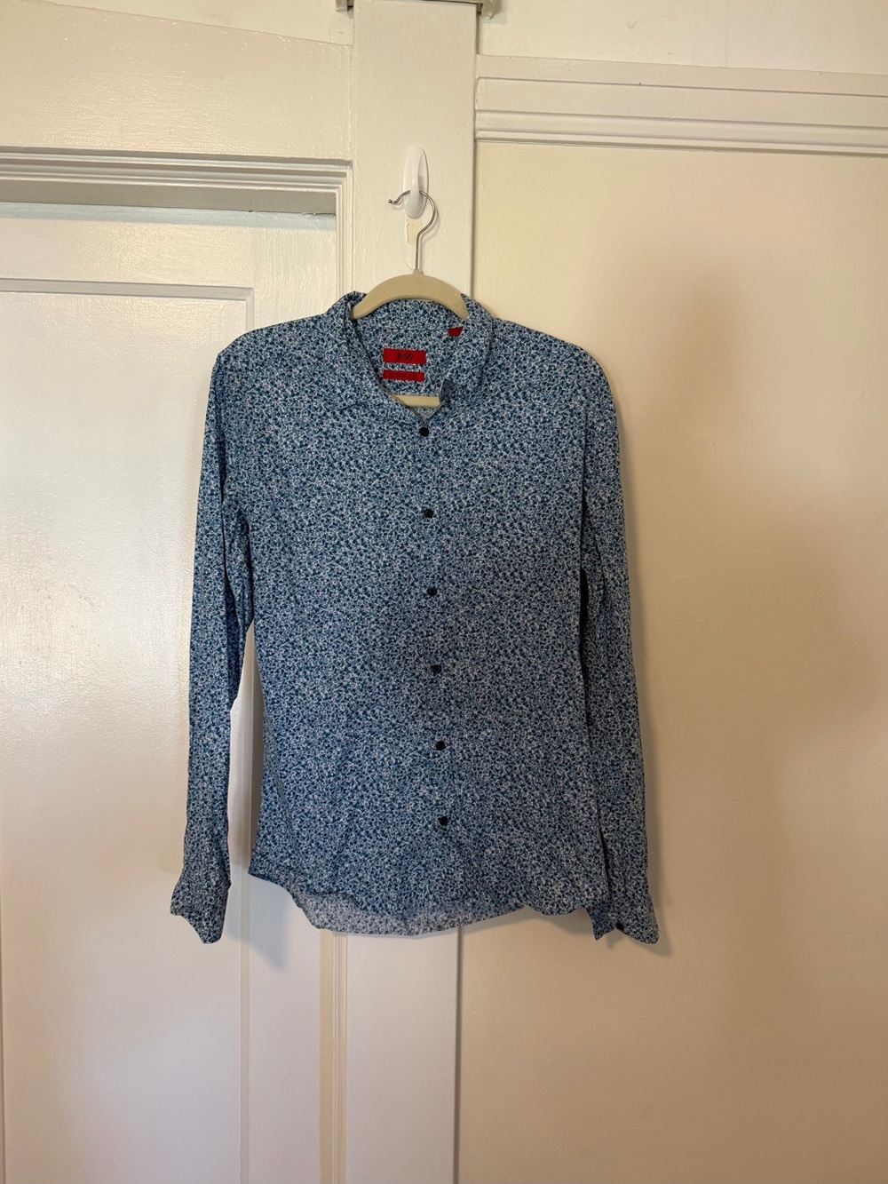 HUGO Light Blue Micro-Print Button-Down Shirt